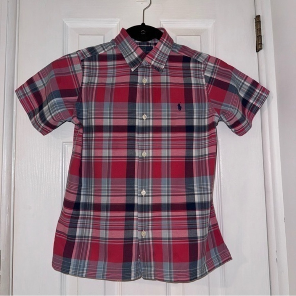 Polo Ralph Lauren, Boys Button Down Short Sleeves Shirt, Size‎ 7, Plaid Red